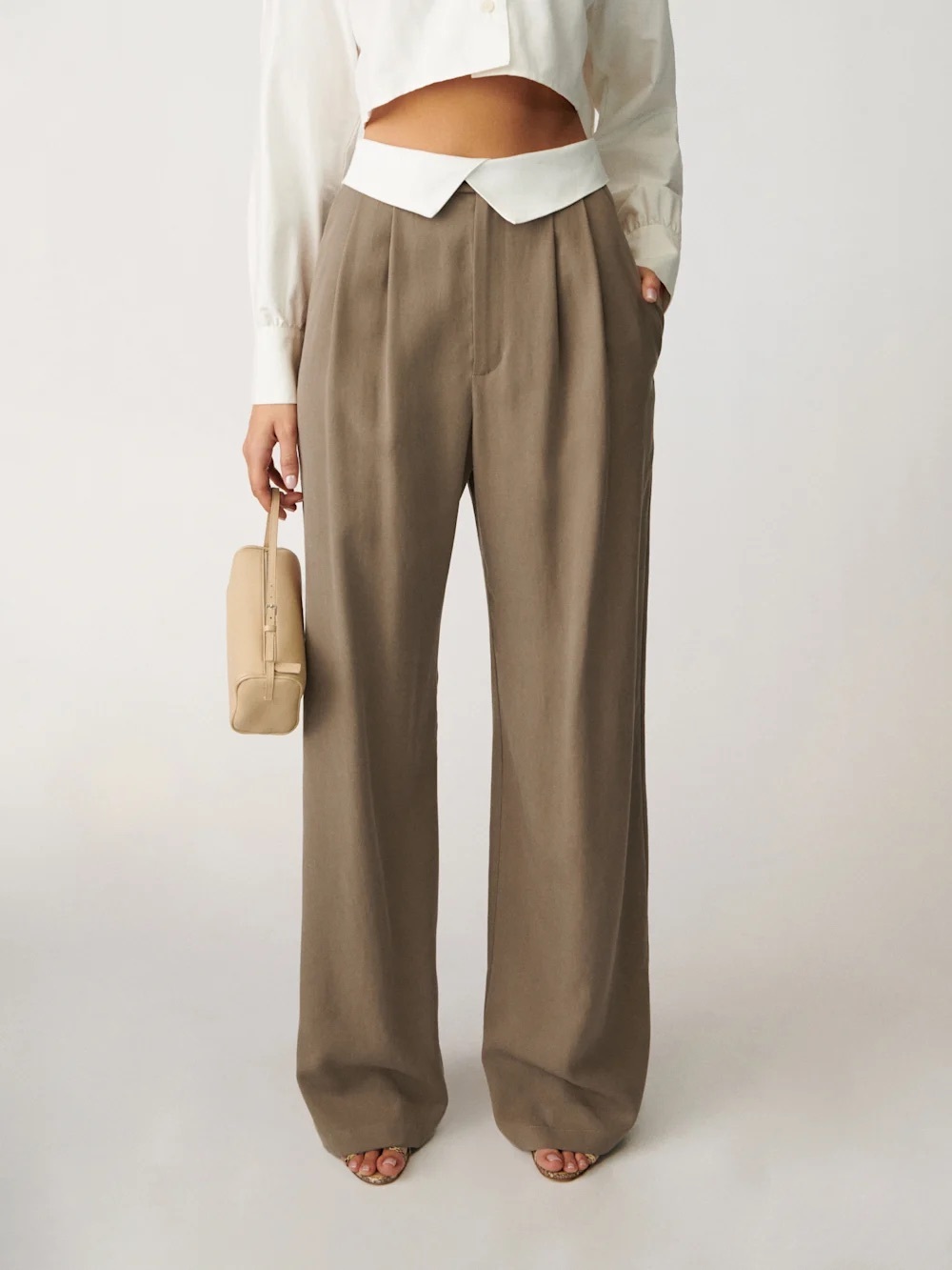 Reformation Stevie Pleated Wide Leg Pant In Mushroom Size 6 - Picture 3 of 14